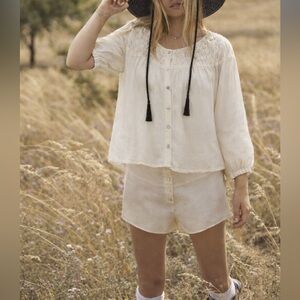 SUNDANCE: 100% Silk Ivory Ruffle Blouse